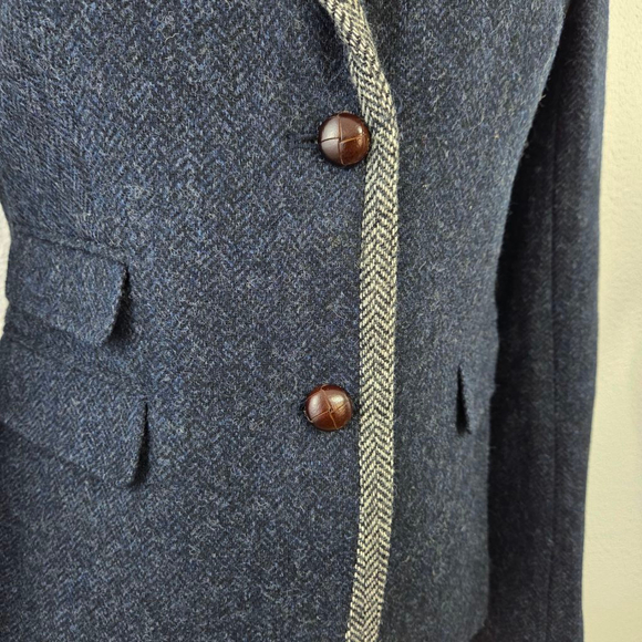 J Crew Classic Schoolboy Blazer Navy Yellow Herringbone Trim Lined Wool 6T Tall - Picture 4 of 8